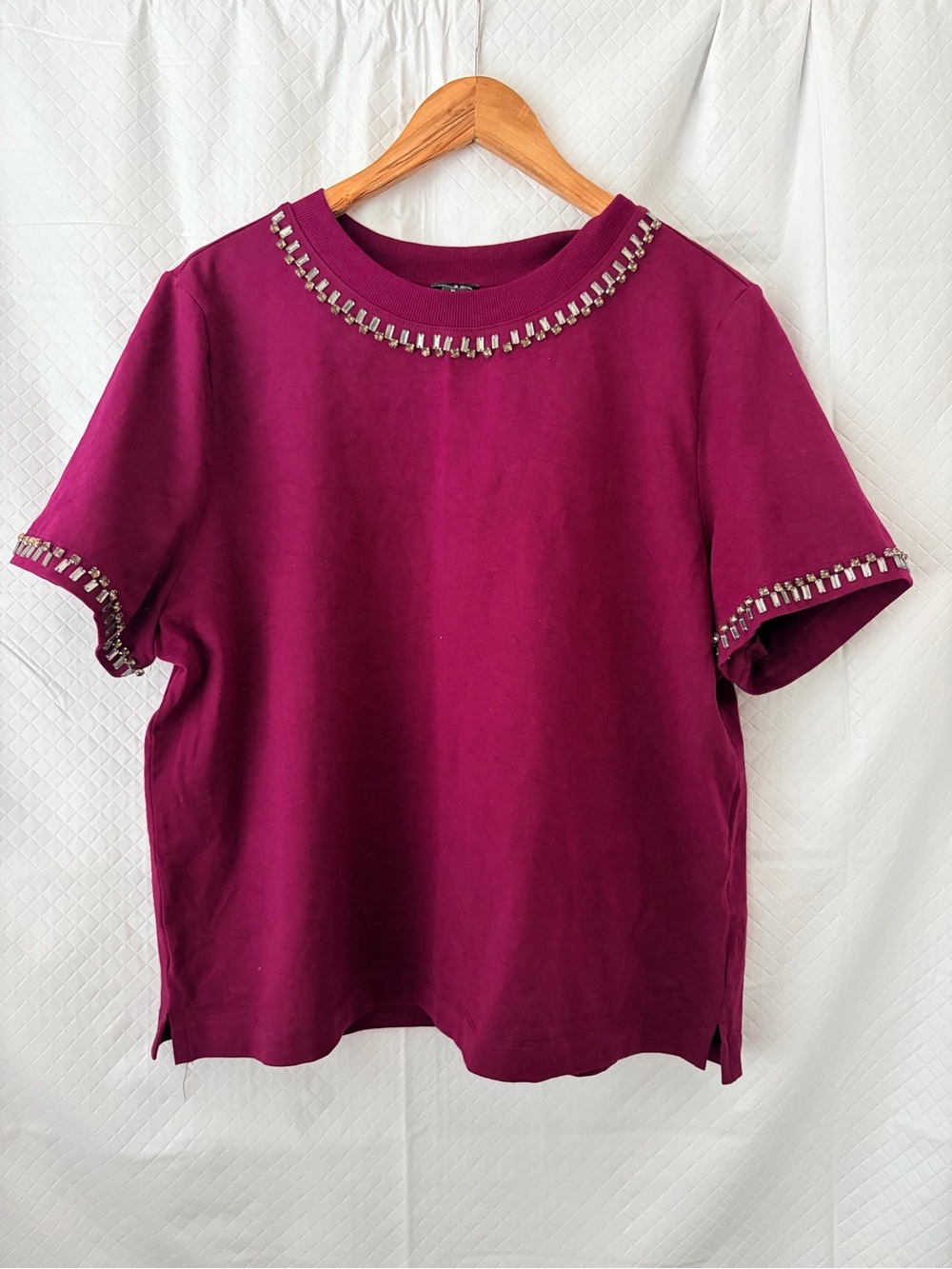 INC International Concepts Embellished Crewneck Tee - Magenta